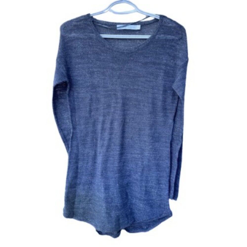 Part Two metallic mesh knit top grey silver women's size M